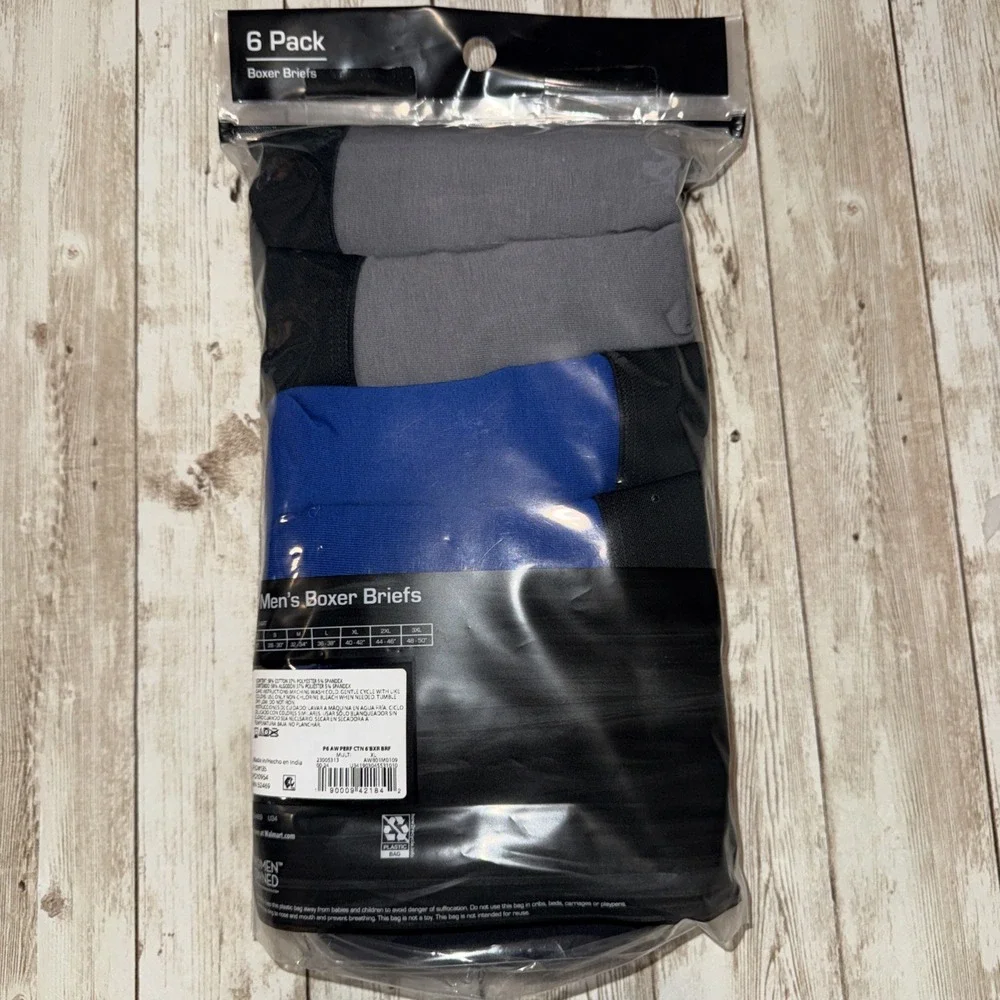 Athletic Works Men's Performance Cotton Boxer Briefs 6 Pack XL (40-42) 6
